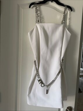 Michael Kors White Mini Dress with Silver Chain Accents